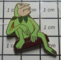 718C Pin's Pins : BEAU ET RARE / PERSONNES CELEBRES / MITTERRAND KERMIT LA GRENOUILLE BEBETE SHOW - Beroemde Personen