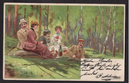 GERMANY - CARTOLINA FP ILLUSTRATA DA ALFRED MAILICK E SPEDITA NEL 1904 TIMBRO DI KREFELD - PICKNICK IN RILIEVO E ORO - Mailick, Alfred