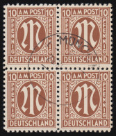 6x AM-Post 10 Pf. Papier X, Viererblock O München 26.10.45, Befund Wehner BPP - Usados