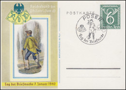 Sonderpostkarte P 289 Tag Der Briefmarke Passender SSt POSEN Postillion 7.1.40 - Giornata Del Francobollo
