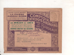 LETTRE PUB BORDEAUX Comptoir Des Entrepots Girondins Cachet Imprimes PP - Covers & Documents