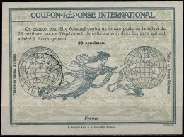 FRANCE First Day Of Issue Worldwide 01.10.1907  International Reply Coupon Reponse Antwortschein IRC IAS   Ro1 O PARIS - Antwortscheine