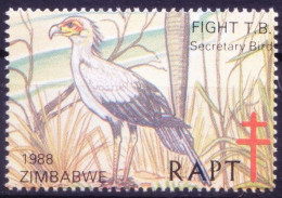 Zimbabwe 1978 MNH, Secretary Birds, TB Seal Fund To Fight TB, Medicine Disease - Hoendervogels & Fazanten