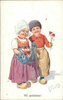 FEIERTAG SIGNED 1910s POSTCARD -  DUTCH KIDS& FLOWERS  - EDIT B.K.W.I. - 799/6 (5414) - Feiertag, Karl