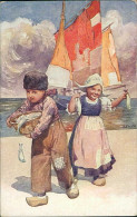 FEIERTAG SIGNED 1910s POSTCARD -  DUTCH KIDS& FISH - EDIT B.K.W.I. - 476/1 (5416) - Feiertag, Karl