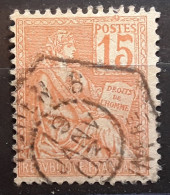 Type MOUCHON,Yvert No 117,15 C Orange Obl Cachet à Date LEVÉE  EXCEPTIONNELLE ROUEN B, Seine Inférieure Maritime 1903,TB - 1900-02 Mouchon