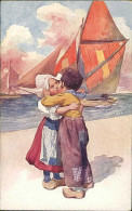 FEIERTAG SIGNED 1910s POSTCARD -  DUTCH KIDS KISSING - EDIT B.K.W.I. - 476/6 (5420) - Feiertag, Karl