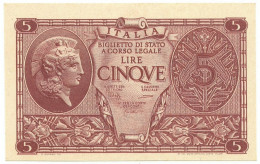 5 LIRE BIGLIETTO STATO ATENA LUOGOTENENZA UMBERTO CAVALLARO 23/11/1944 FDS - Otros