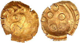 Stater "Regenbogenschüsselchen", 1. Jh. V. Chr. Typ Vogelkopf Im Kranz/Torques Um 6 Als Dreieck Angeordnete Kugeln. 7,49 - Celtic