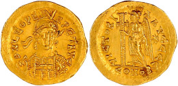 Solidus 457/474 Constantinopel, 5. Offizin. Brb. V.v. Mit Helm/VICTORIA AVGGG E CONOB. Victoria Steht L., Hält Langkreuz - Autres & Non Classés