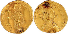 Solidus 692/695, Constantinopel. Stehender Kaiser Mit Kreuz/Christusbüste. 4,11 G. Sehr Schön, Gestopftes Loch, Selten E - Byzantines