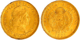 5 Pesos 1896, Liberty. 8,06 G. 900/1000. Besseres Jahr. Vorzüglich/Stempelglanz. Yeoman 31. - Argentinië