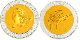 Probe Oder Medaille In Der Größe 10 Francs Bimetall Ohne Wertangabe 1989 Revolution. Ring Gelbgold 920/1000, Kern Weißgo - Other & Unclassified