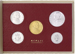 Münzsatz 1, 2, 5, 10 Lire, 100 Lire (Gold) AN XIV 1952, Caritas. 5,19 G. 900/1000. Im Originalblister Mit Gold-Aufdruck  - Sonstige & Ohne Zuordnung