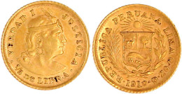 1/5 Libra (1/5 Pound) 1910. 1,60 G. 917/1000. Vorzüglich, Winz. Randfehler. Krause/Mishler 210. - Pérou