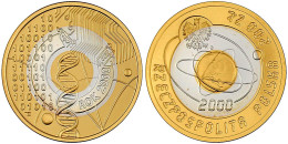 200 Zloty Mit Innenring Aus Silber 2000. Erde Mit Umlaufbahnen/Zahlen Im Dualsystem. 10,83 G. 900/1000 Gold Und 2,77 G.  - Poland