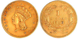 1 Dollar 1856 Indian Head Type 3, Gerade 5. 1,67 G. 900/1000. Sehr Schön, Etwas Gebogen. Krause/Mishler 86. Friedberg 89 - Autres & Non Classés