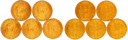 5 X 20 Kronen 1915, Offizielle NP. Je 6,78 G. 900/1000. Alle Prägefrisch/Stempelglanz. Herinek 350 (5). - Gold Coins