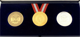 Set Mit 3 Medaillen 1996 100 Jahre Olympische Spiele. Olympische Fackel. Goldmedaille 20,04 G. 585/1000, Silbermedaille  - Sin Clasificación