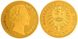 Großformatige Nachprägung Des 20 Mark 1875 D (1914). 1 Unze Feingold. In Kapsel Und Aufwendig Gestalteter Schmuckschatul - 2, 3 & 5 Mark Silver