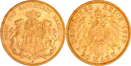 20 Mark 1913 J. Fast Stempelglanz, Prachtexemplar. Jaeger 212. - 2, 3 & 5 Mark Zilver