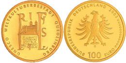 100 Euro 2003 D, Quedlinburg. 1/2 Unze Feingold. In Kapsel Mit Zertifikat. Stempelglanz. Jaeger 502. - Allemagne