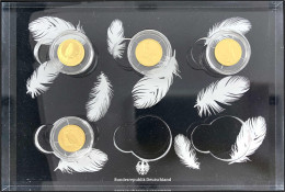 4 X 20 Euro Heimische Vögel: 2016 Nachtigall F, 2017 Pirol F, 2018 Uhu D, 2019 Wanderfalke D. Im Original-Plexiglasblist - Germany