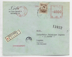 ROMANIA ROUMANIE 2 LEI + EMA 40.00 LETTRE REC COVER BUCURESTI 1944 LUGANO PREGASSONA SUISSE ZENZURAT - Covers & Documents