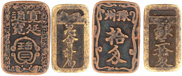 2 Rechteckige (an Den Ecken Abgerundete) Messing-Tokens Zu 10 Cents Der Stadt Yuzhou "Michihiro" Und 30 Cents Des Steuer - China