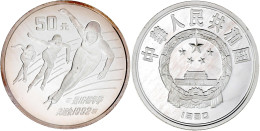 50 Yuan (5 Unzen Silber) 1990 Zur Olympiade 1992. Eisschnelllauf. In Kapsel. Polierte Platte, Etwas Patina. Krause/Mishl - China