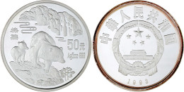 50 Yuan (5 Unzen Silber) Braunbär Mit Jungem 1993. Polierte Platte, Winz. Kratzer. Krause/Mishler 565. Schön 520. - China