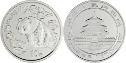 10 Yuan Panda Silber (1 Unze) 1997. Jahr Des Tourismus 1997. Panda Nach Links Im Wald, Mit Zweisprachiger Gedenkinschrif - Cina