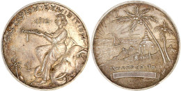 Silber-Preismedaille Der All Ceylon Exhibition 1912 (unsign). Am Meeresufer Sitzende Allegorie Präsentiert Siegerkranz,  - Sri Lanka