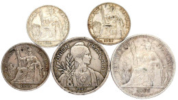 5 Stück: Piaster 1907 A, 1947, 50 Cents 1946, 20 Cents 1914 Und 1927. Fast Sehr Schön Bis Vorzüglich - Indochina Francesa