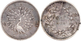 Kyat CS 1214 = 1852 Pfau. Sehr Schön. Krause/Mishler 10. - Birmania