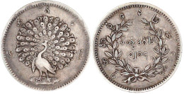 Kyat CS 1214 = 1852 Pfau. Sehr Schön. Krause/Mishler 10. - Myanmar