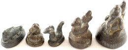 5 Bronze-Gewichte. Ente, Widder, Fisch, Etc. Zusammen 131,92 G. Sehr Schön - Birmania