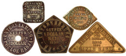 5 Plantagentokens: Unternehmung Tandjong Alam 20 Cents 1891, Goerach Batoe 10 Cents 1890, Poeloe Radja Dollar 1890, Tana - Niederländisch-Indien