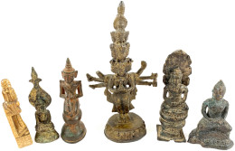 6 Kl. Skulpturen Aus China/Thailand/Indien/Nepal. 5 X Bronze, 1 X Speckstein. Meist Buddhistische Gottheiten, Höhe Jewei - Andere - Azië