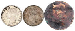 3 Stück: Malaysia, 20 Cents 1884 Und 1890 H. Myanmar, Kupfer 1/2 Pya CE 1143=1782. Schön Bis Sehr Schön - Otros – Asia