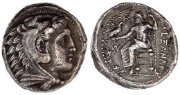Tetradrachme, Posthum Um 323/317 V. Chr. Amphipolis. Herakleskopf Im Löwenfell R./Zeus Thront L., Hält Adler, Links Mono - Grecques