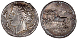 Tetradrachme 310/305 V. Chr. Kopf Der Persephone L., Umgeben Von Delfinen/Krieger In Quadriga, Darüber Triskeles. 16,88  - Grecques
