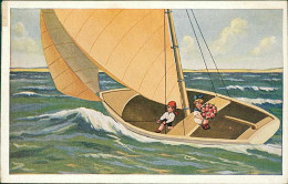 W.S.S.B. 1910s POSTCARD -  KIDS & BOAT & FLOWERS  - N. 5951 (5436) - Feiertag, Karl