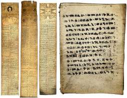 Äthiopien: Pergamentrolle Mit Religiösen Texten Und Darstellungen, Länge 185 Cm, Breite 12 Cm; Kl. Pergamentheft, 11 X 1 - Sonstige & Ohne Zuordnung