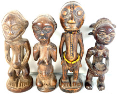 Kongo: 4 Hölzerne "Nkisis". Figuren Von Guten Hausgeistern Eines Ahnenaltars. Höhe Je 95 Bis 110 Mm - Altri & Non Classificati
