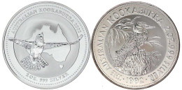 2 X 2 Silber-Unzen Kookaburra Zu 2 Dollars In Originalkapseln 1992 Und 2002. Stempelglanz - Otros & Sin Clasificación