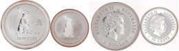 2 Stück: 50 Cents (1/2 Unze Feinsilber) Und 1 Dollar (1 Unze Feinsilber) 1999. Lunar Serie I. Jahr Des Hasen. In Origina - Other & Unclassified