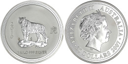 30 Dollars 1 Kilo Silbermünze Tiger, Lunar I. 2010 (2007). In Kapsel. Auflage Nur 1888 Ex. Stempelglanz - Sonstige & Ohne Zuordnung