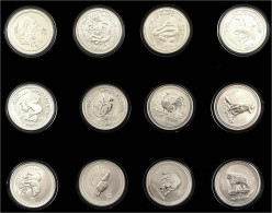 Lunar Serie I.: 12 Silbermünzen Zu Je 1 Dollar (je 1 Unze) Von 1999 Bis 2010 Komplett. In Schatulle. Stempelglanz - Autres & Non Classés