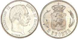 2 Kroner 1899 VBP Prägefrisch/fast Stempelglanz, Prachtexemplar. Hede 13B. Sieg 1.2. - Denmark